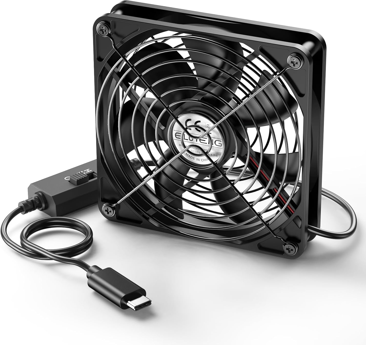 Detalle de ELUTENG 140mm USB-C Fan: 3-Speed Portable Cooling for Small Form Factors
