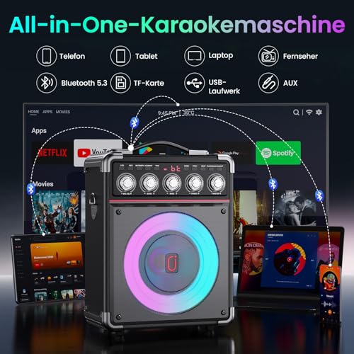 Detalle de JYX Karaoke Maschine TX05 mit 2 kabellosen Mikrofonen: Tragbare All-in-One Karaoke-Box mit Bluetooth 5.3