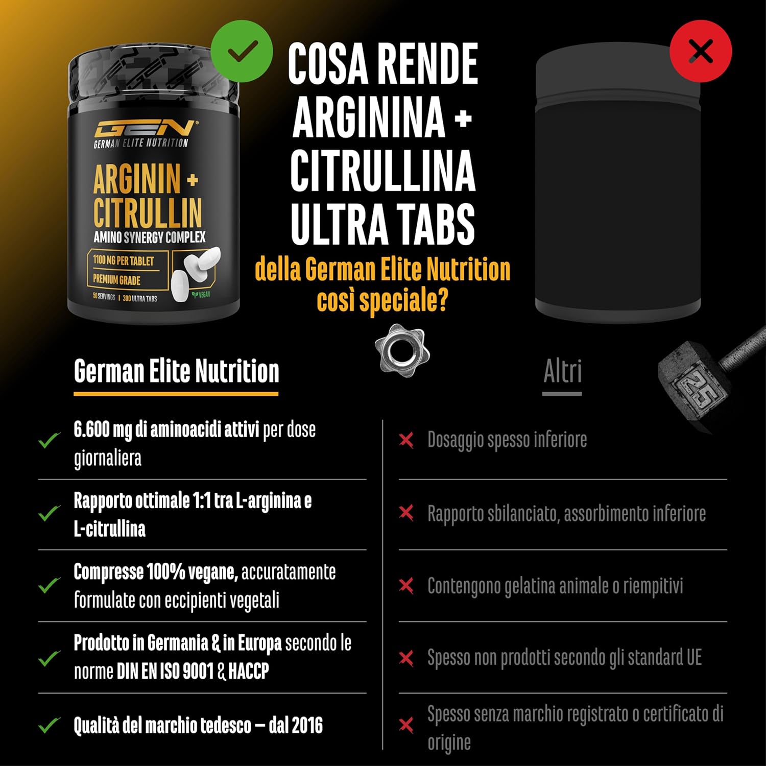 Thumbnail 2 de L-Arginina + L-Citrullina Ultra Compresse – 300 compresses 1100 mg, formula ad alto dosaggio vegan