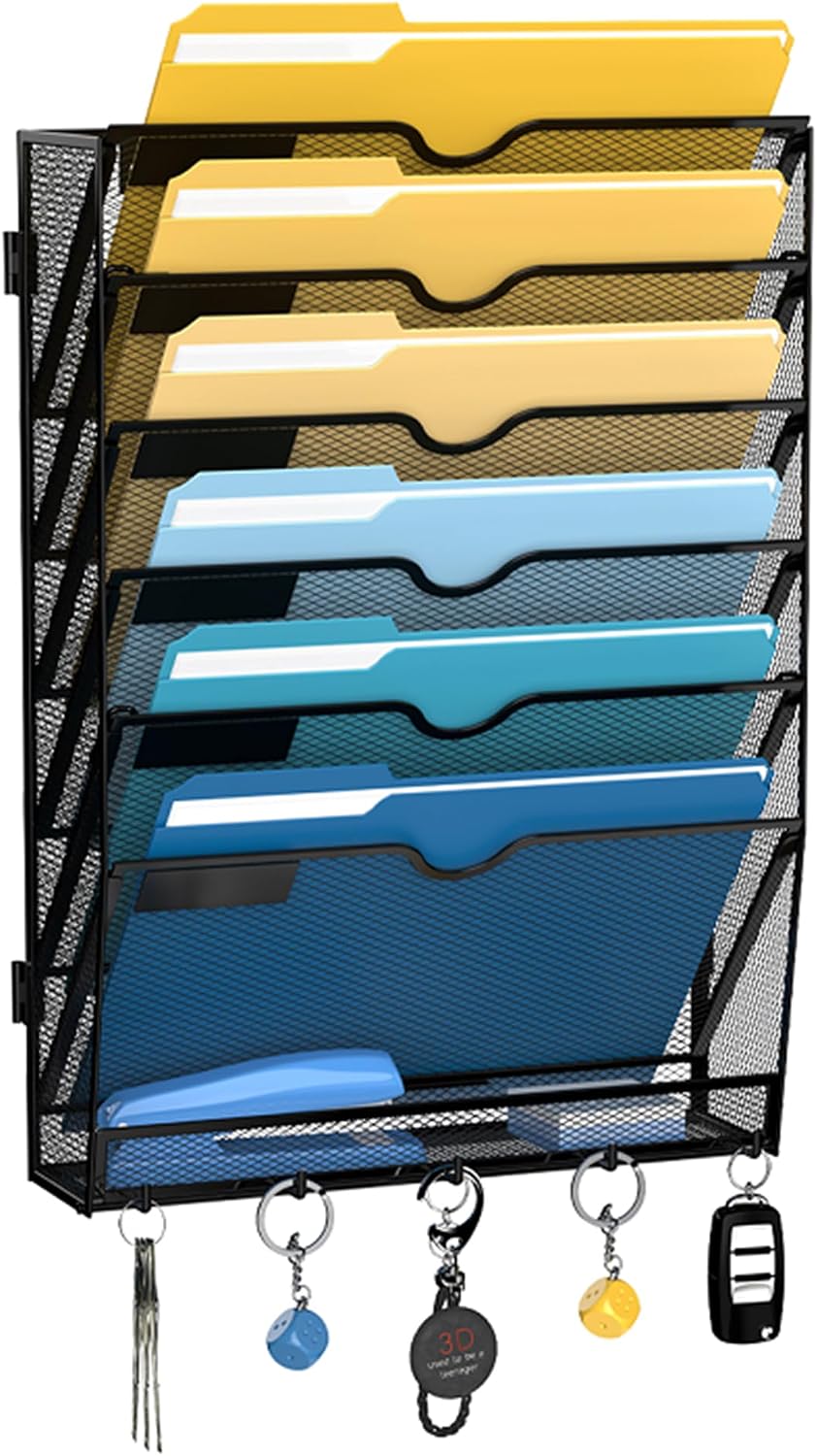 Detalle de SUPEASY 7-Tier Black Hanging Wall File Organizer with 5 Hooks