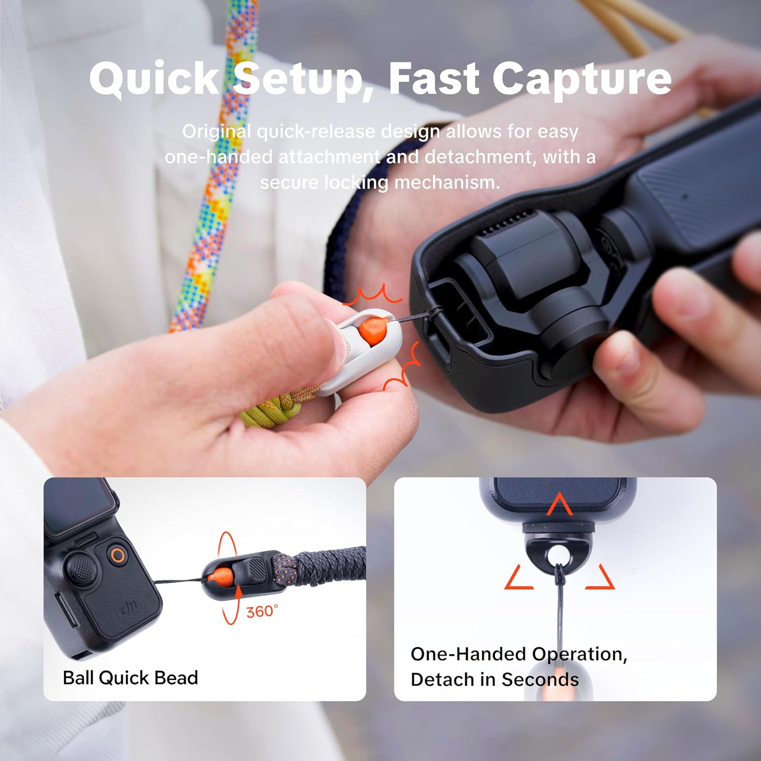 Thumbnail 4 de PGYTECH Camera Strap for DJI Osmo Pocket 3 — 2-in-1 Adjustable Neck & Wrist Strap with Mini Quick Release System