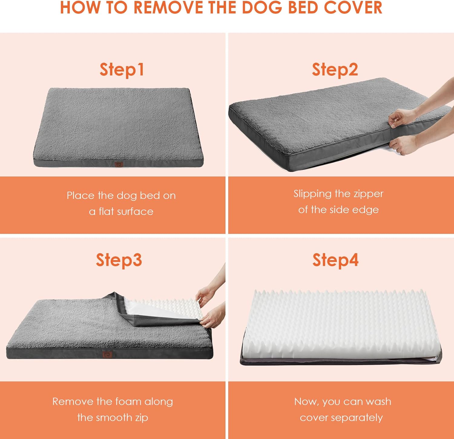 Thumbnail 3 de EHEYCIGA Orthopedic Extra Large Dog Bed Mattress XL (Grey) 104x68x9cm with Removable Washable Cover