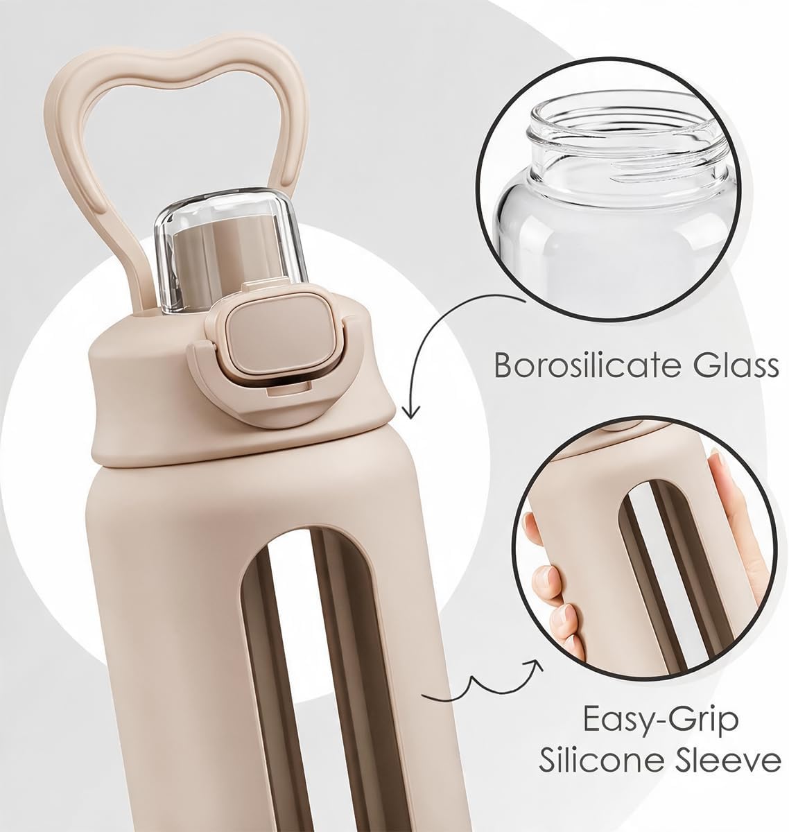 Detalle de SANDJEST SJ-DW-GL-WB24LL 24oz Glass Water Bottle with Silicone Sleeve