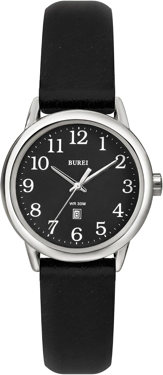 Thumbnail 6 de BUREI Orologio da donna in pelle nera con luminoso – stile minimalista, leggibilità istantanea e comfort quotidiano