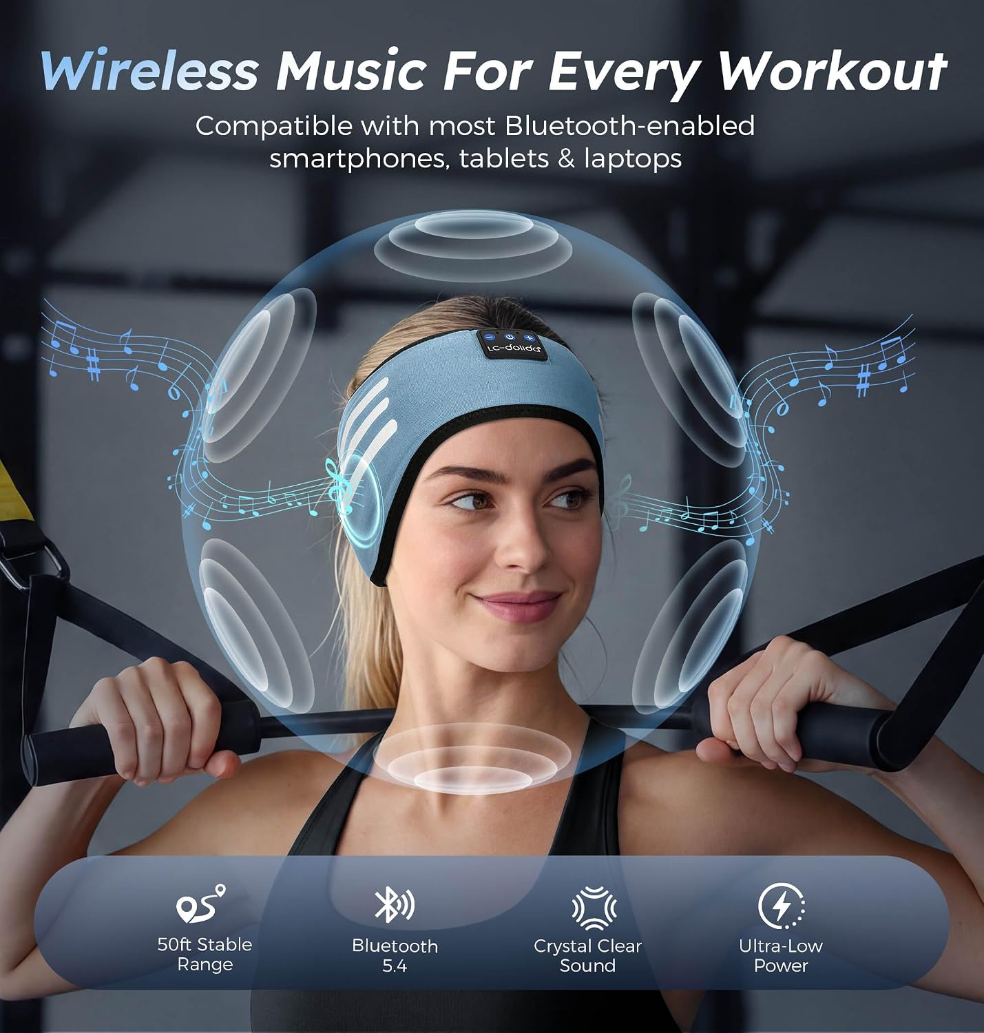 Detalle de LC-dolida Wireless Sports Headband Headphones Silver-Fiber Fabric