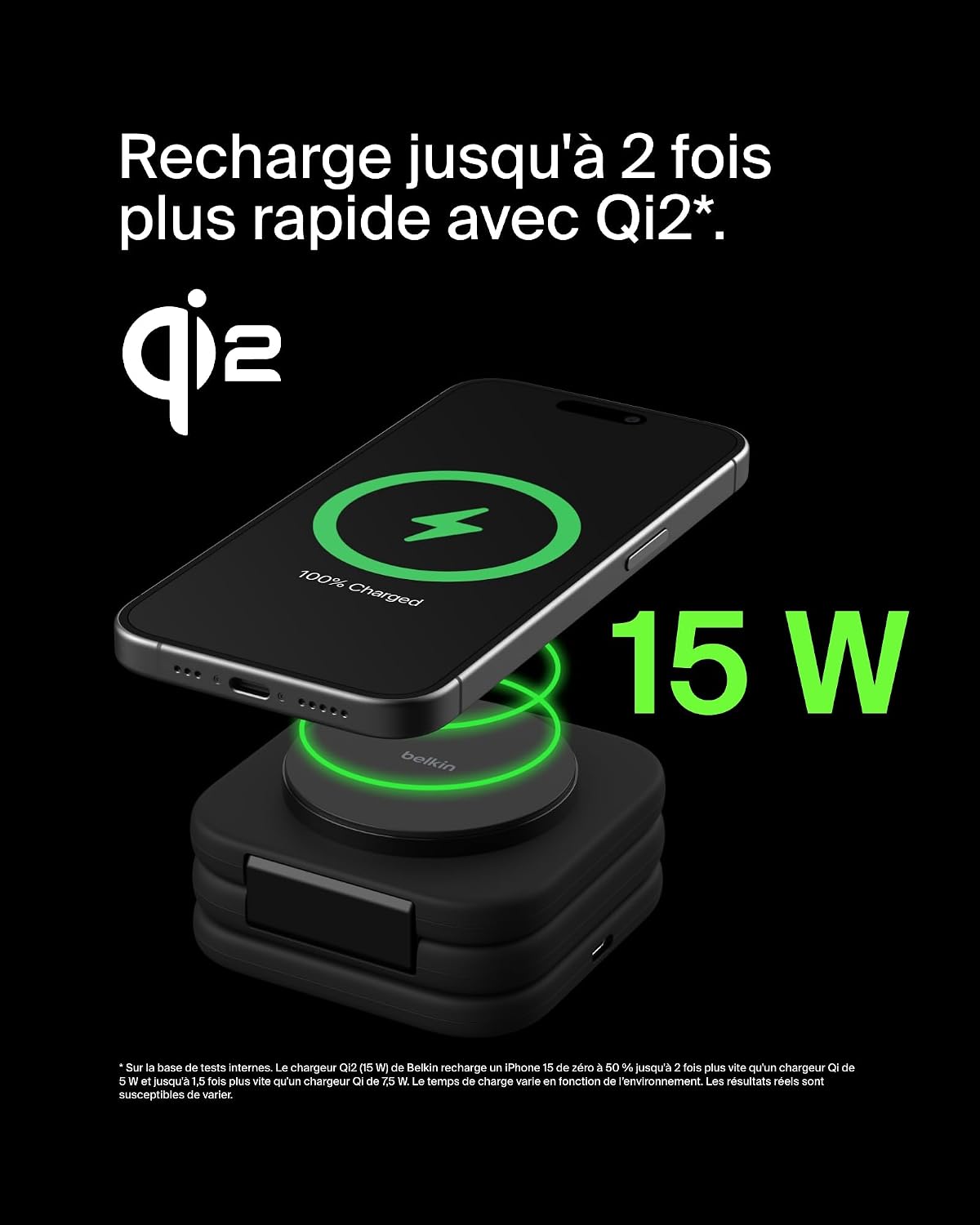Detalle de Belkin BoostCharge Pro Station de Recharge aimantée 3-en-1 – Charge rapide et portable pour iPhone, Apple Watch et AirPods