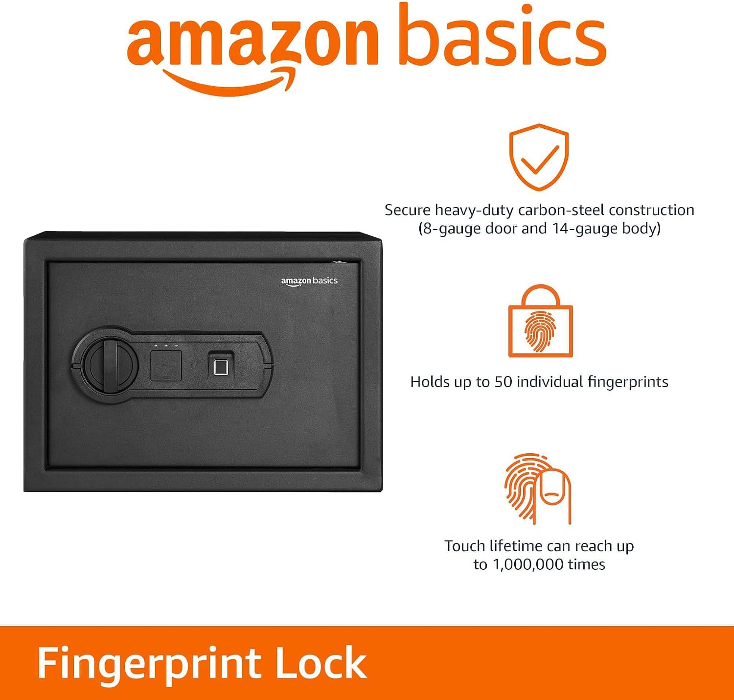 Detalle 2 de Amazon Basics sejf domowy 14 l z zamkiem biometrycznym, stalowy, czarny