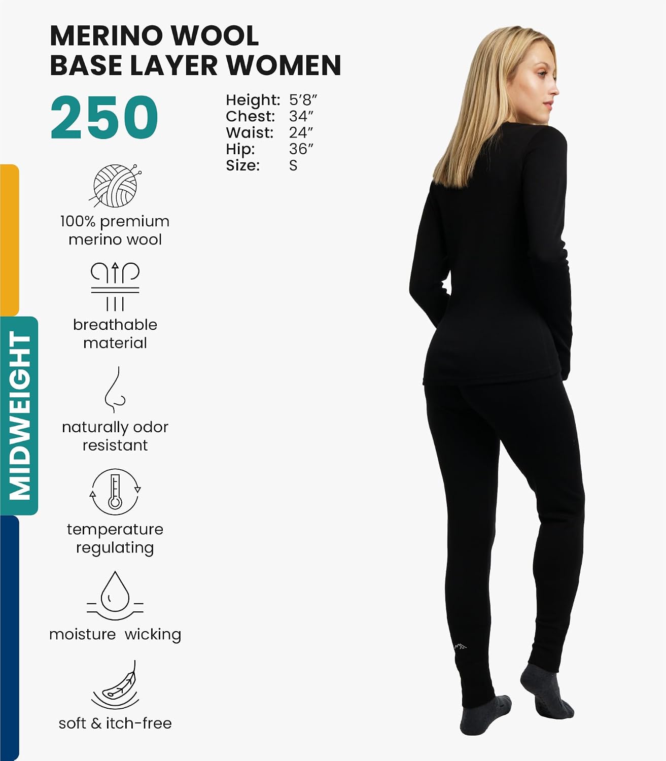 Detalle 2 de Merino.tech Merino Wool Base Layer Women Set – Heavyweight to Midweight (Top + Bottom) with Socks