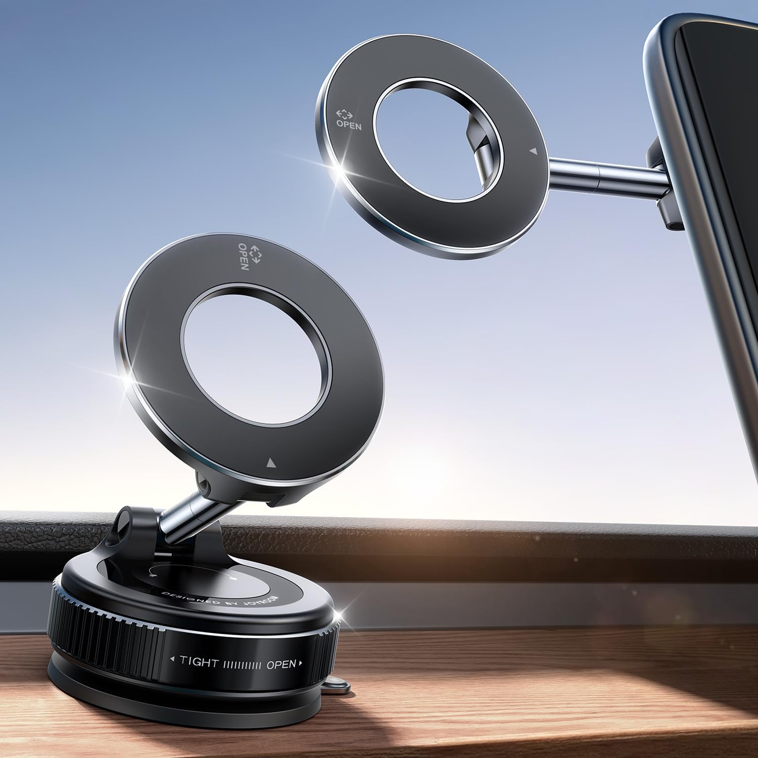 Detalle de JOYROOM Supporto Auto MagSafe con ventosa gel, braccio pieghevole 360° per iPhone 12–16