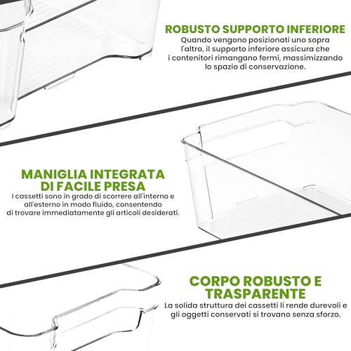 Detalle de KICHLY Cestini Organizzatori trasparenti per dispensa – Set da 6 contenitori impilabili, senza BPA