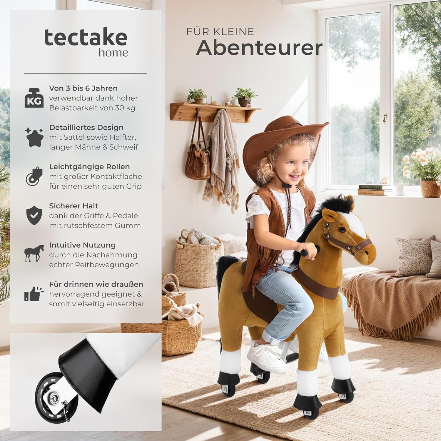 Thumbnail 1 de tectake® Schaukelpferd mit Rollen: Plüsch-Stehpferd zum Draufsitzen & Reiten (29 x 76 x 85 cm)