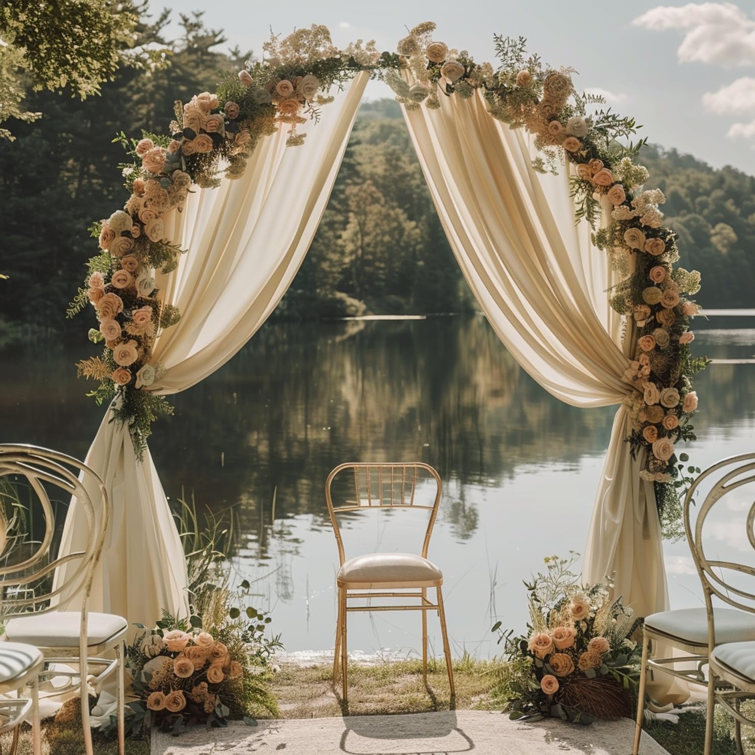 Detalle 2 de Wokceer Champagne Wedding Arch Drapes, 4 Sheer Polyester Panels, 28.7" x 20 ft