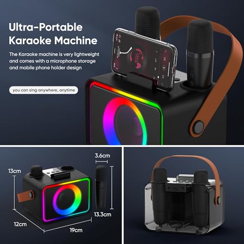 Detalle de Wowstar Karaoke Machine 2: Portable Bluetooth Karaoke Speaker with 2 mics and Disco Lights
