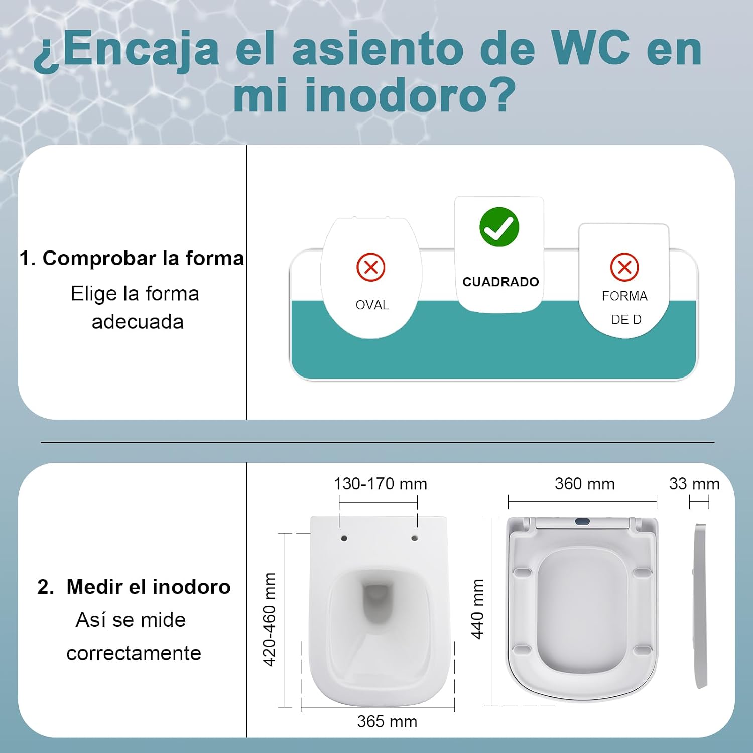 Detalle de MEEJEE Asiento de inodoro cuadrado 30.000 ciclos