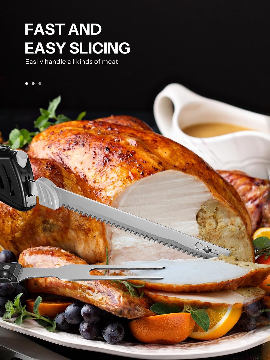 Detalle 2 de Yabano Electric Knife 100W Carving Knife with Two Stainless Steel Blade Sets