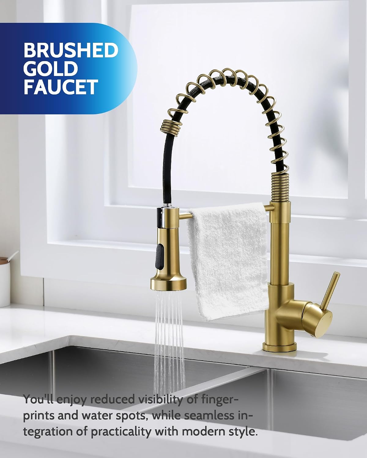 Detalle 2 de LUFEIDRA 07BRL Pull-Down Kitchen Faucet, Brushed Gold, Dual-Mode Sprayer
