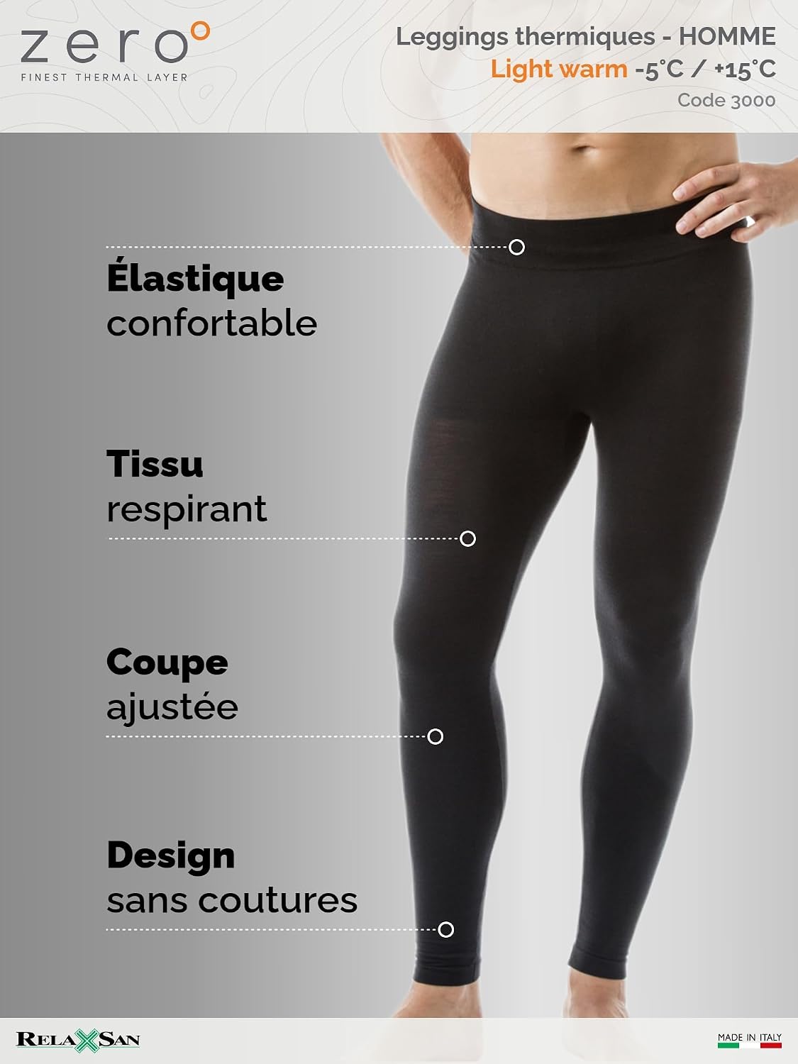 Detalle de Relaxsan Zero 3000 Homme – Pantalon collant thermique ultraléger en Dryarn et laine mérinos