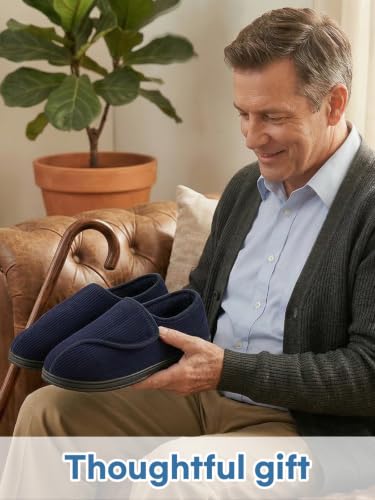 Thumbnail 8 de LongBay Men's Diabetic Slippers Wide Fit Memory Foam Cosy – Navy Blue (10UK)
