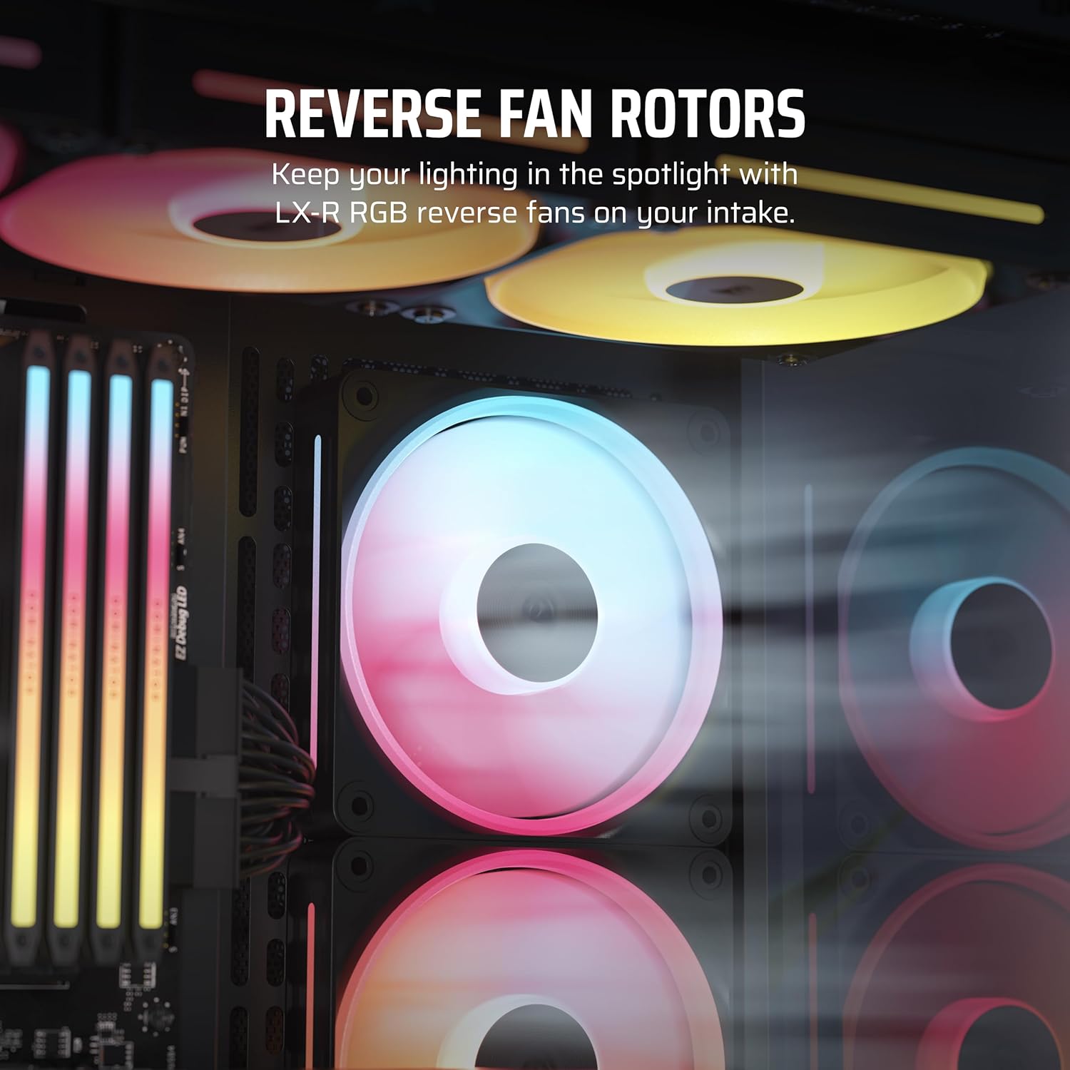 Thumbnail 2 de CORSAIR iCUE LINK LX120-R RGB da 120mm, kit triplo PWM con ventole invertite e luci RGB sincronizzabili (Modalità Zero RPM) – Nero