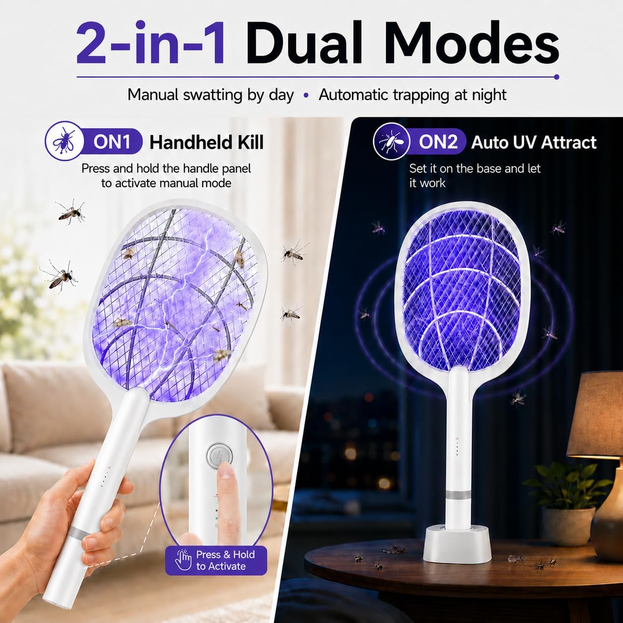 Detalle 2 de DANGZW Electric Fly Zapper 4000V: 2-in-1 USB-C Rechargeable UV Light Trap
