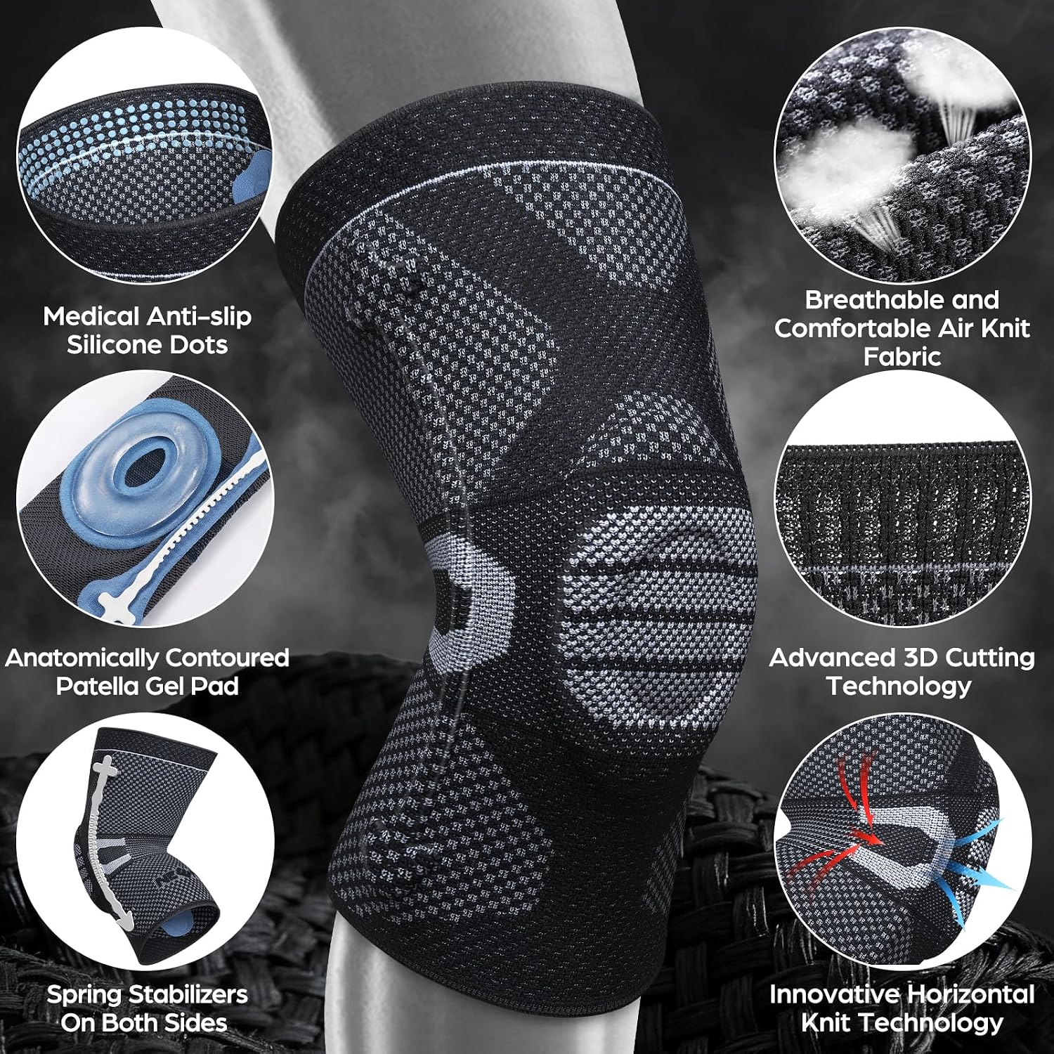 Detalle 2 de NEENCA Professional Knee Support Sleeve with Patella Gel Pad & Side Spring Stabilizers