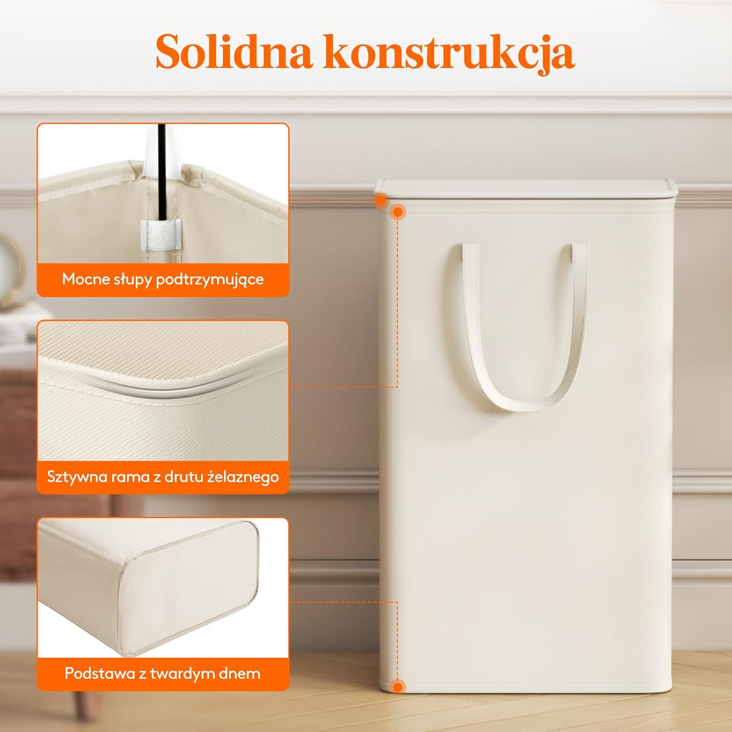 Detalle 2 de Lifewit 24017 wąski kosz na pranie 65 l, składany, z pokrywą