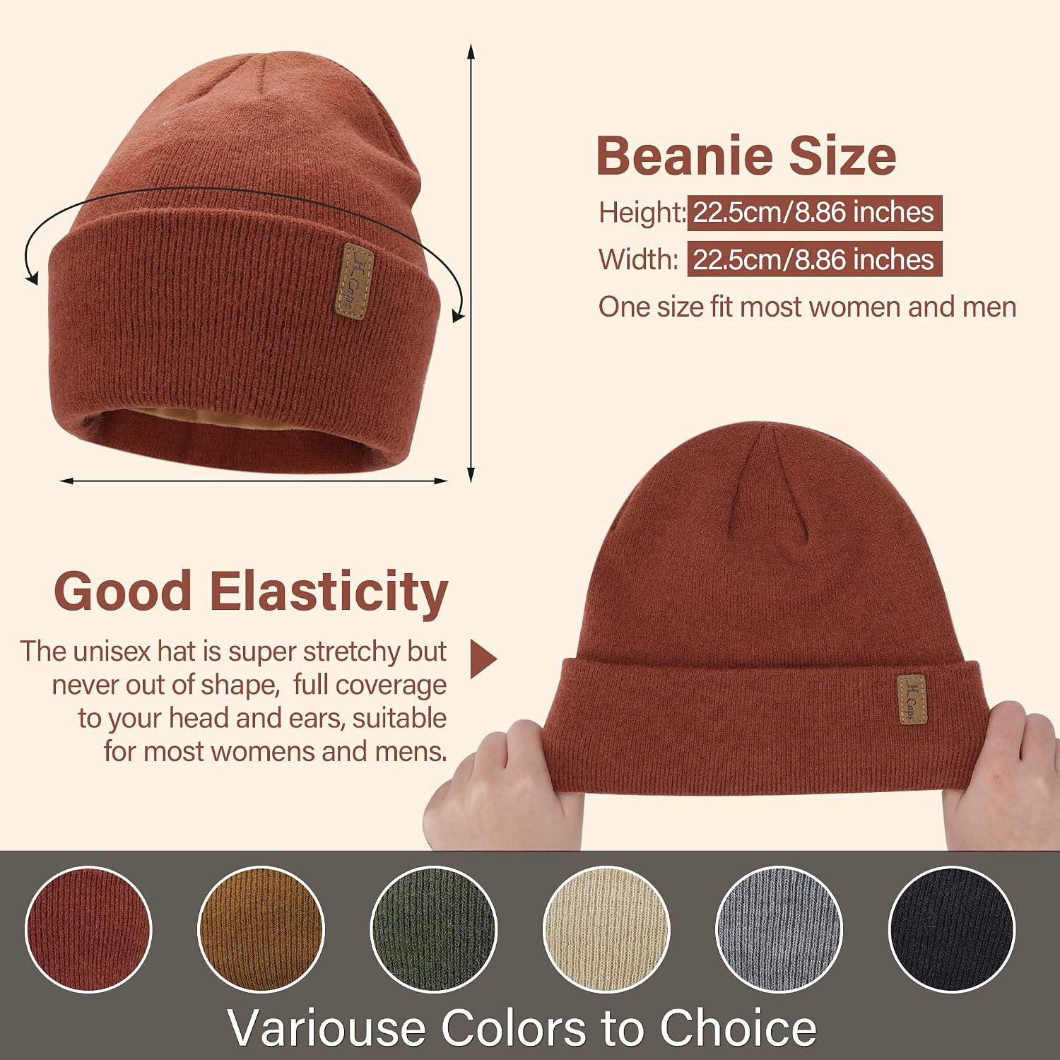 Detalle 2 de Cappello invernale Beanie con fodera in pile 22,5 cm