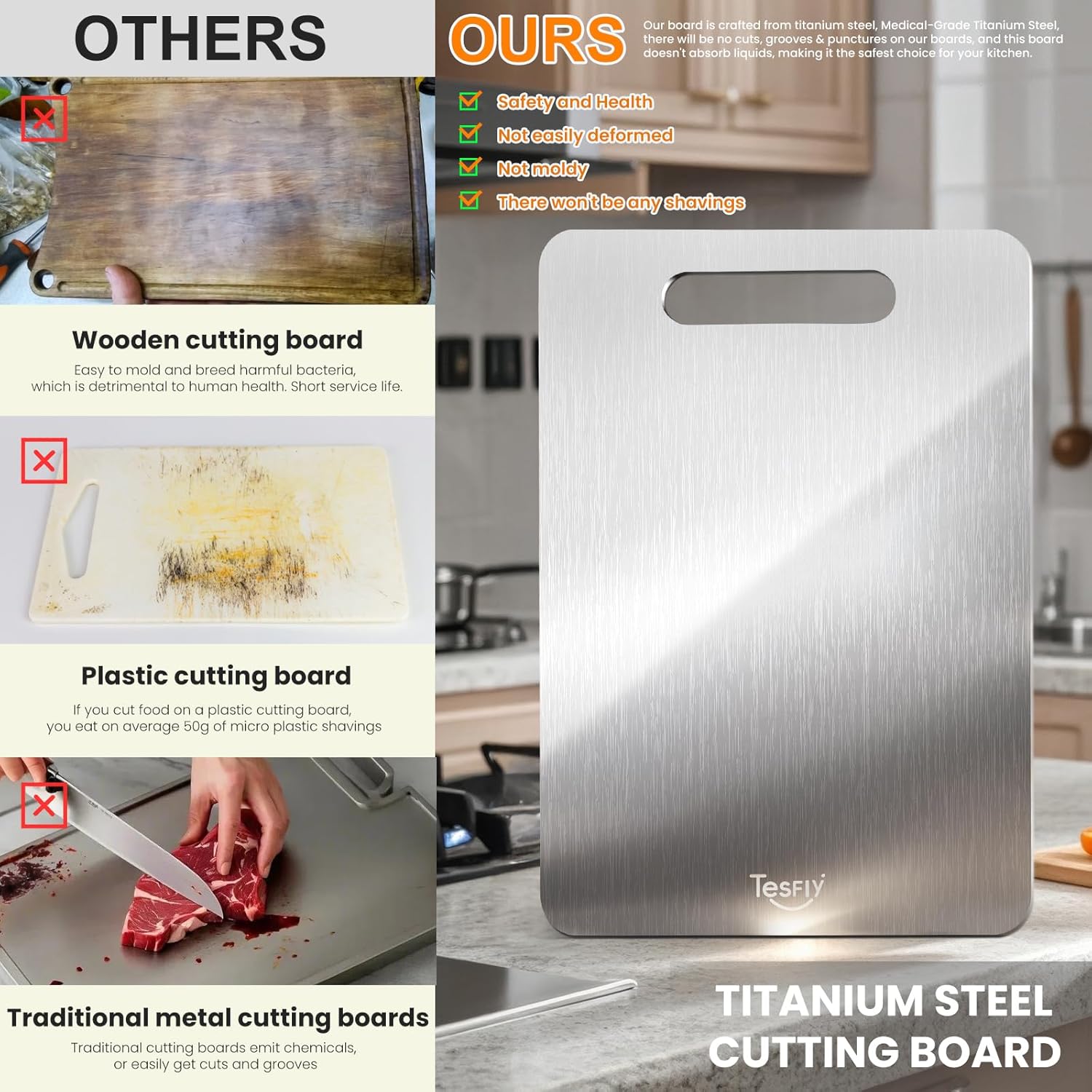 Thumbnail 1 de Titanium Cutting Board Set of 3 (M, L, XL) – 100% Pure Titanium, Double-Sided, Dishwasher Safe