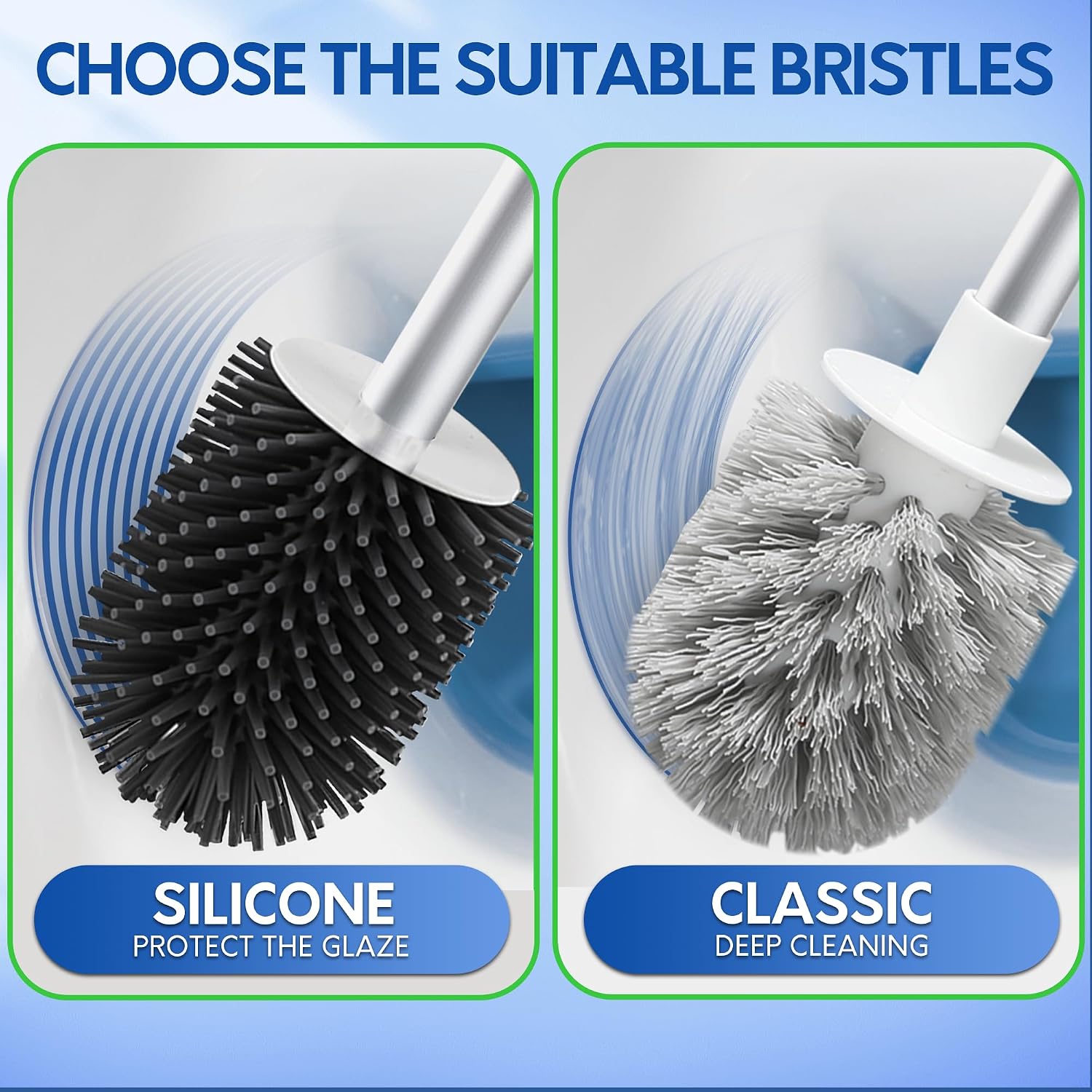 Detalle de BOOMJOY Toilet Brush and Holder Set with Silicone Brush, Aluminum Handle, and Hidden Tweezer
