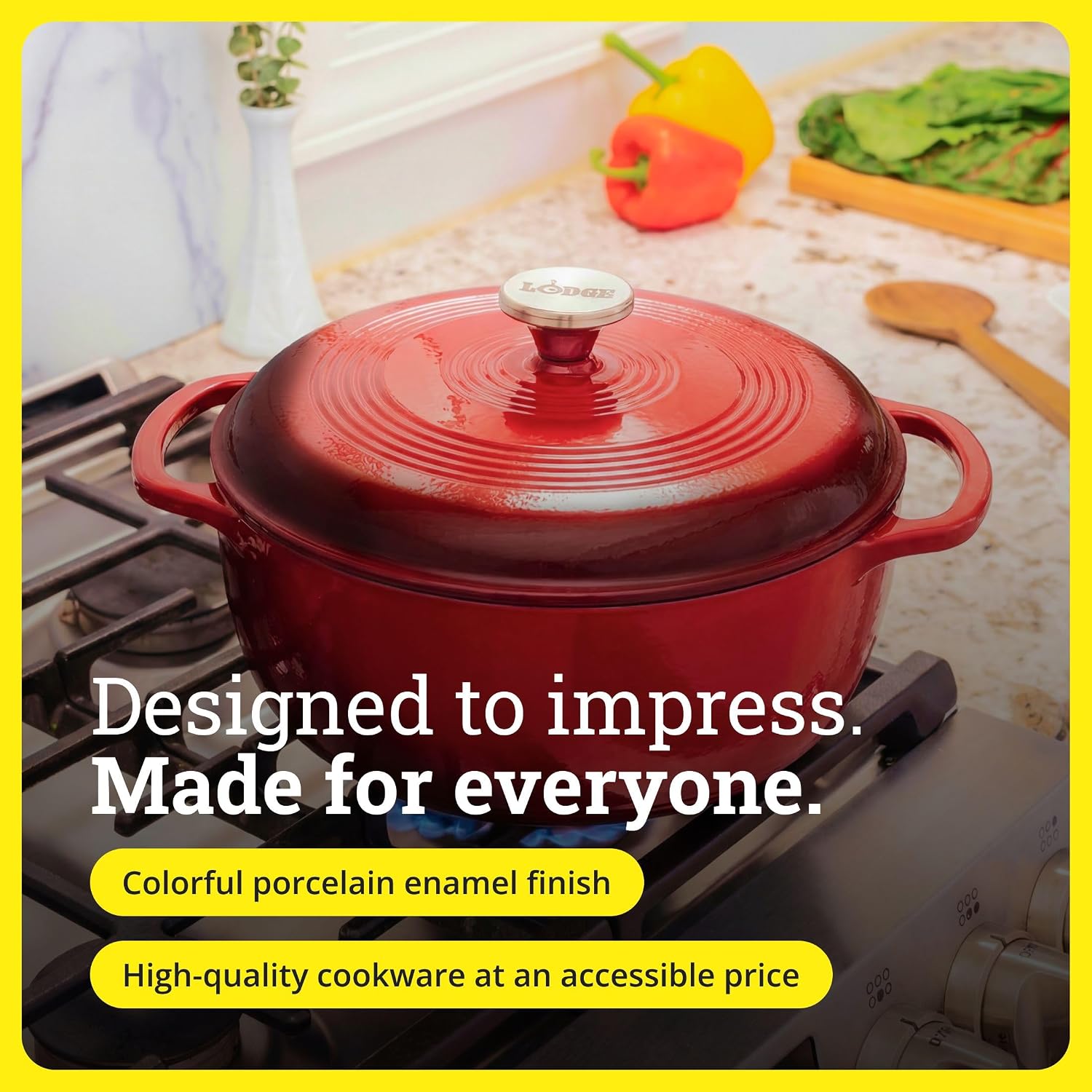 Detalle de Lodge Essential Enamel Cast Iron Dutch Oven (6 Quarts) in Island Spice Red