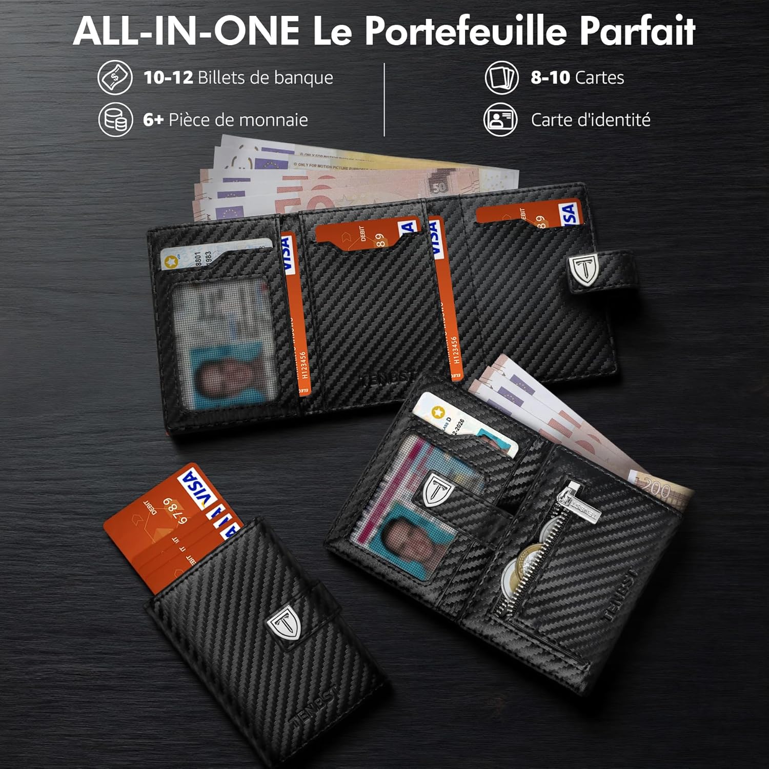 Detalle 2 de TENBST Portefeuille homme ultra-mince avec 10 cartes đ
