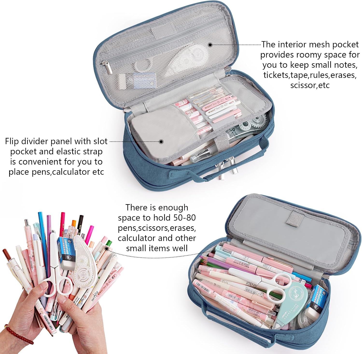 Thumbnail 1 de MOKANI Large Pencil Case – big capacity dual-compartment organiser for school and office