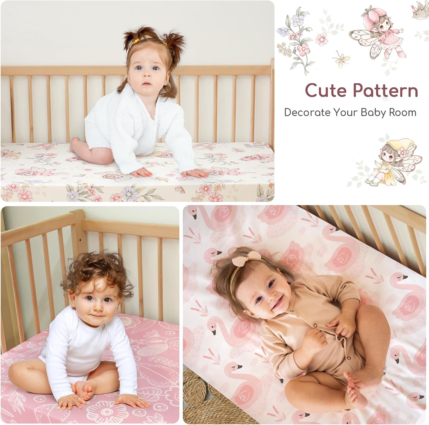 Thumbnail 2 de Yukkidds Next to Me Crib Sheets 83x50cm – 3 Pack, Ultra Soft Microfiber, Pink Fairy