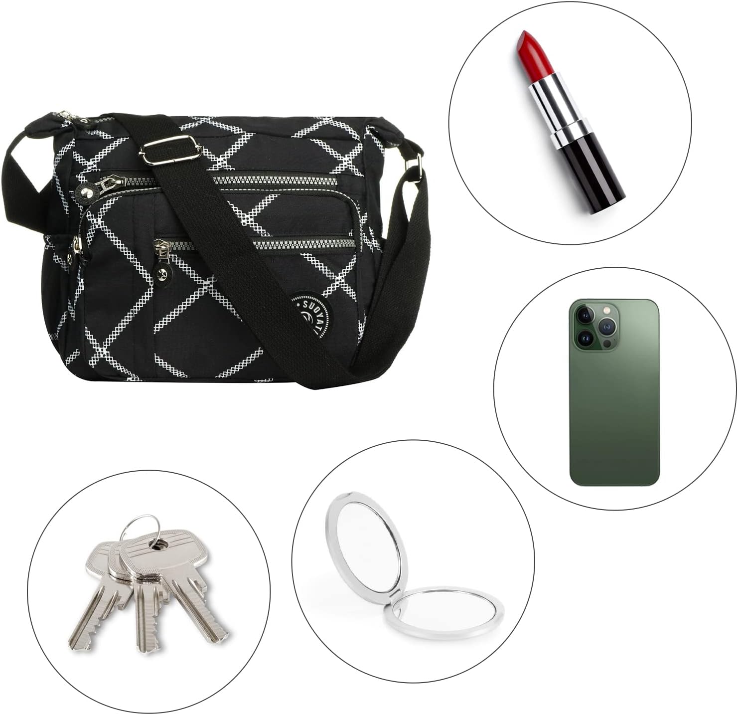 Thumbnail 6 de Milky Way Womens Nylon Crossbody Bag – Waterproof Multi-Pocket Tote