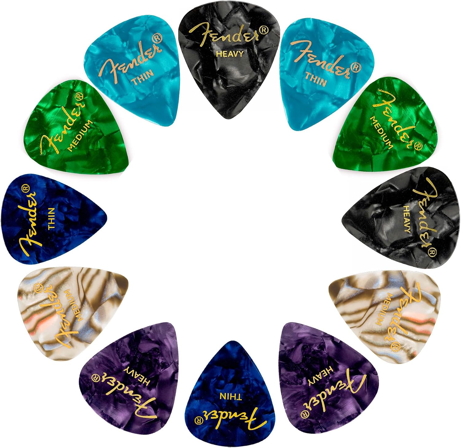Fender Premium Picks Sampler 12 Pack: Thin, Medium & Heavy Gauges (Austin Bazaar Exclusive)