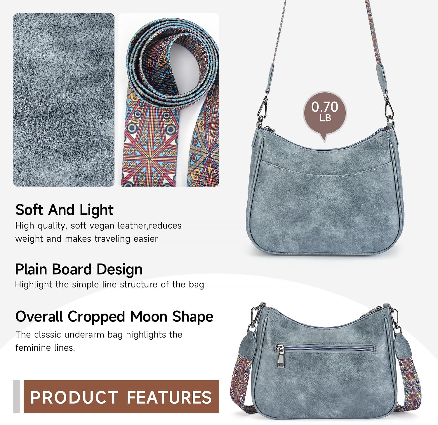 Thumbnail 3 de APHISON Klein Crossbody Bag mit breitem Gurt – veganes Leder, blau