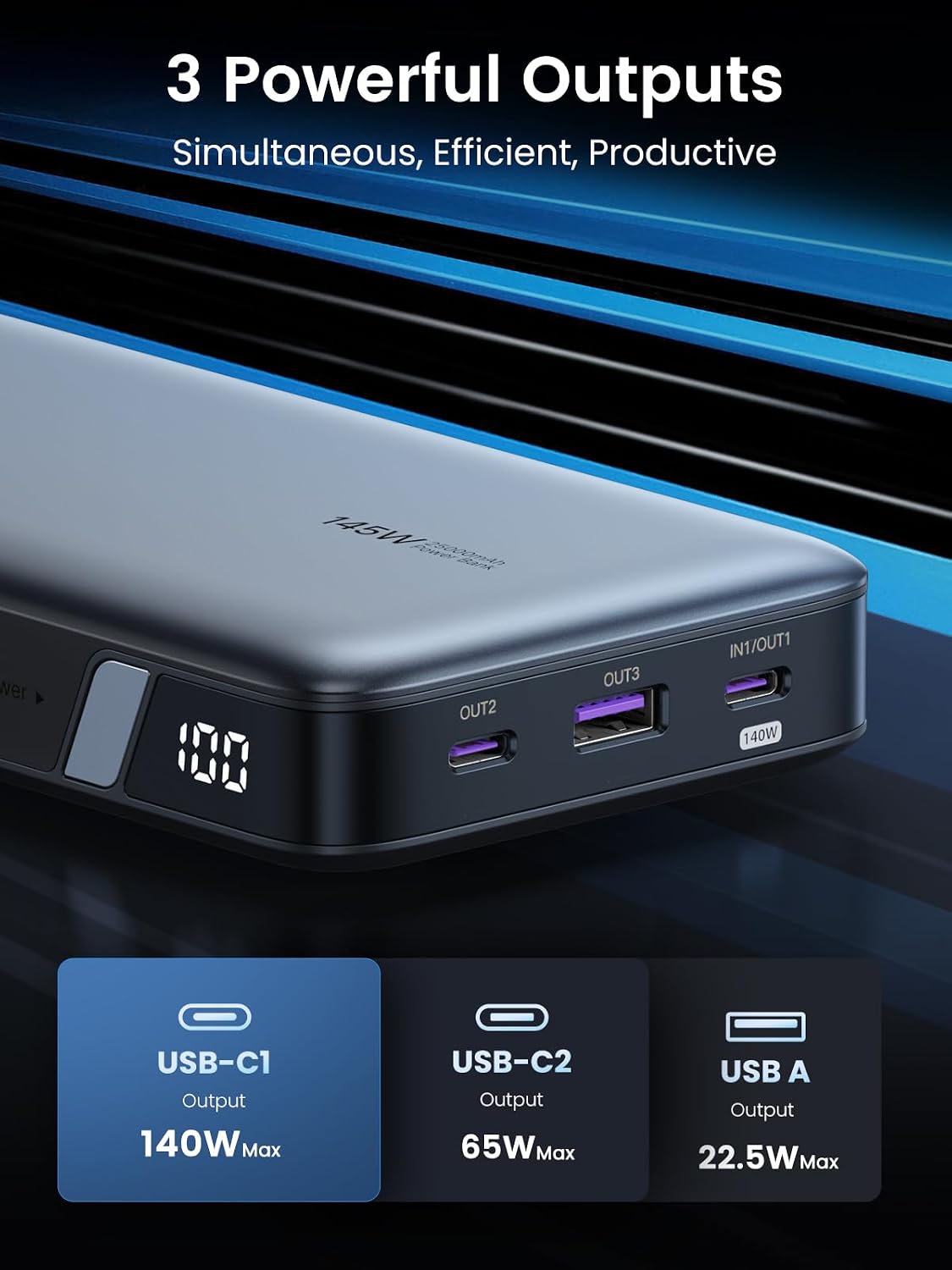 Detalle 2 de UGREEN Nexode 140W 25000mAh laptop power bank