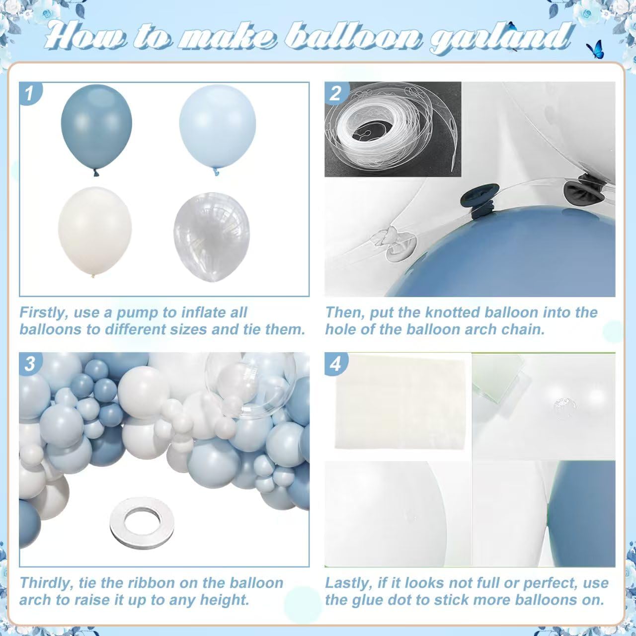 Thumbnail 5 de Dusty Blue Balloon Arch Kit (126-Piece Light Blue & White) for Weddings, Baby Showers, and More