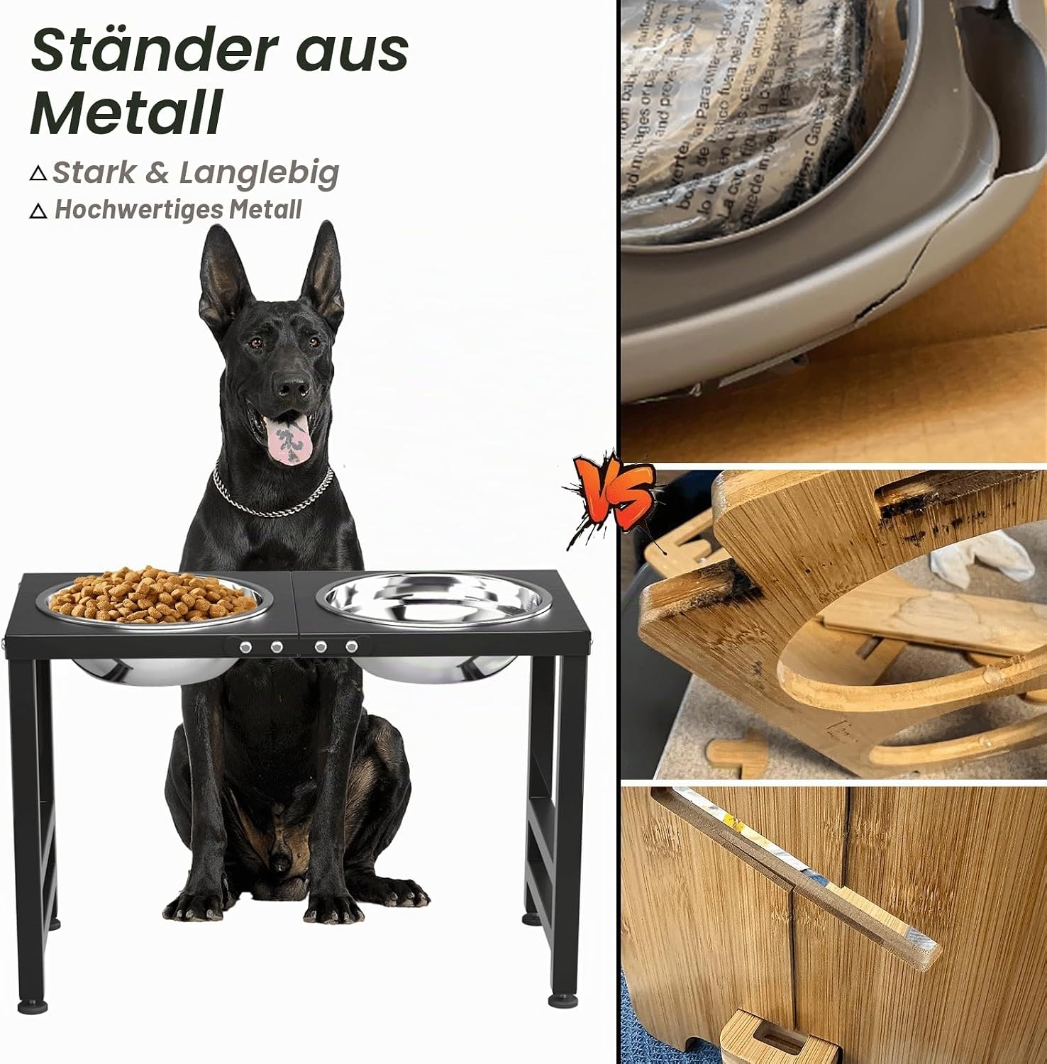 Thumbnail 3 de ADENGL Erhöhter Metall-Hundenapf für große Hunde – 2 Edelstahlnäpfe, 2000 ml, spritzwassergeschützte Matte, 39,4–40,6 cm Höhe