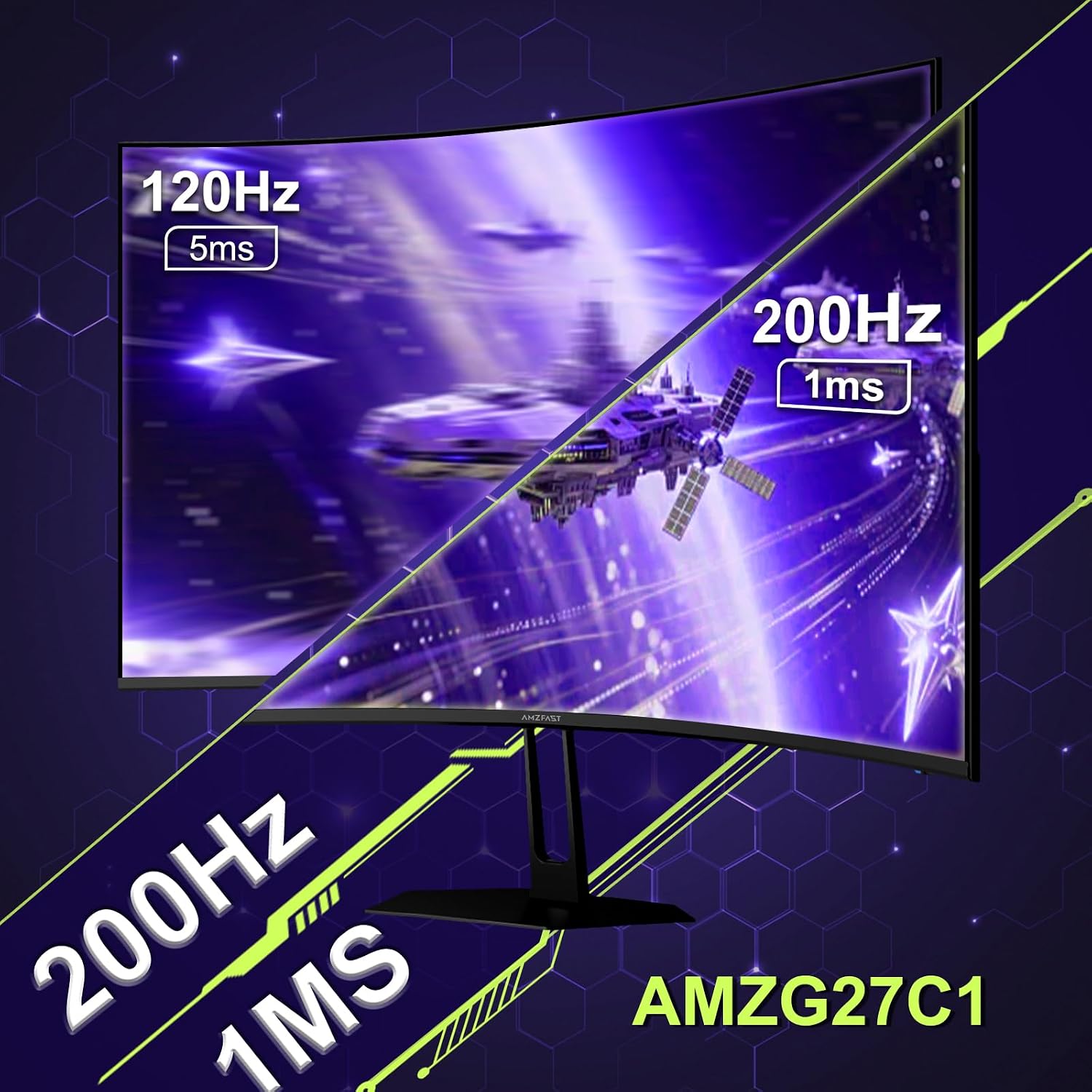 Detalle de Amzfast 27 inch 200Hz Curved Gaming Monitor