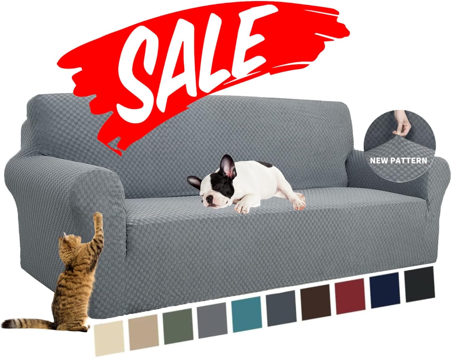 Detalle de YEMYHOM Large Jacquard Sofa Cover, High-Stretch Light Gray 3-Cushion Slipcover