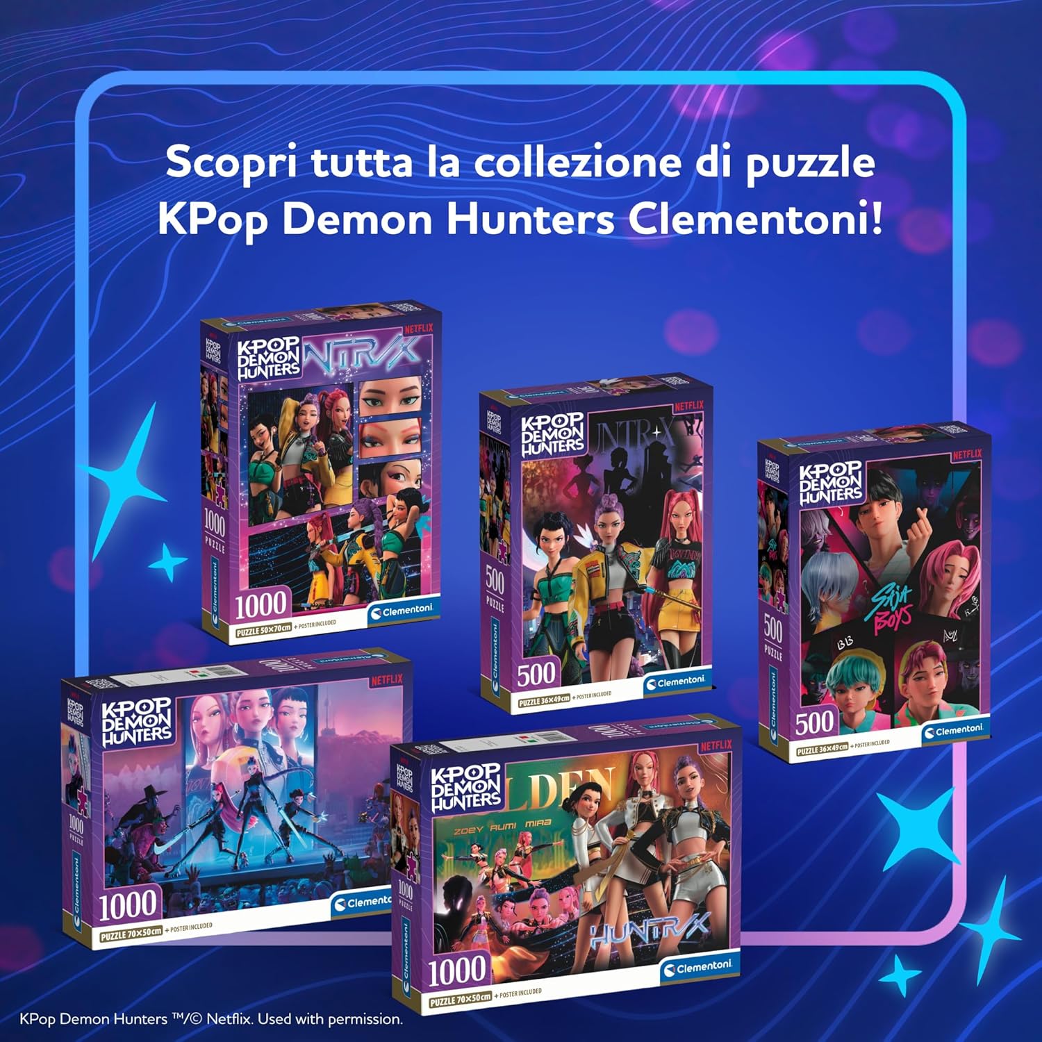 Detalle de Clementoni Puzzle 1000 Pezzi K-pop Demon Hunters – Illustrazione esclusiva, 70x50 cm, Made in Italy