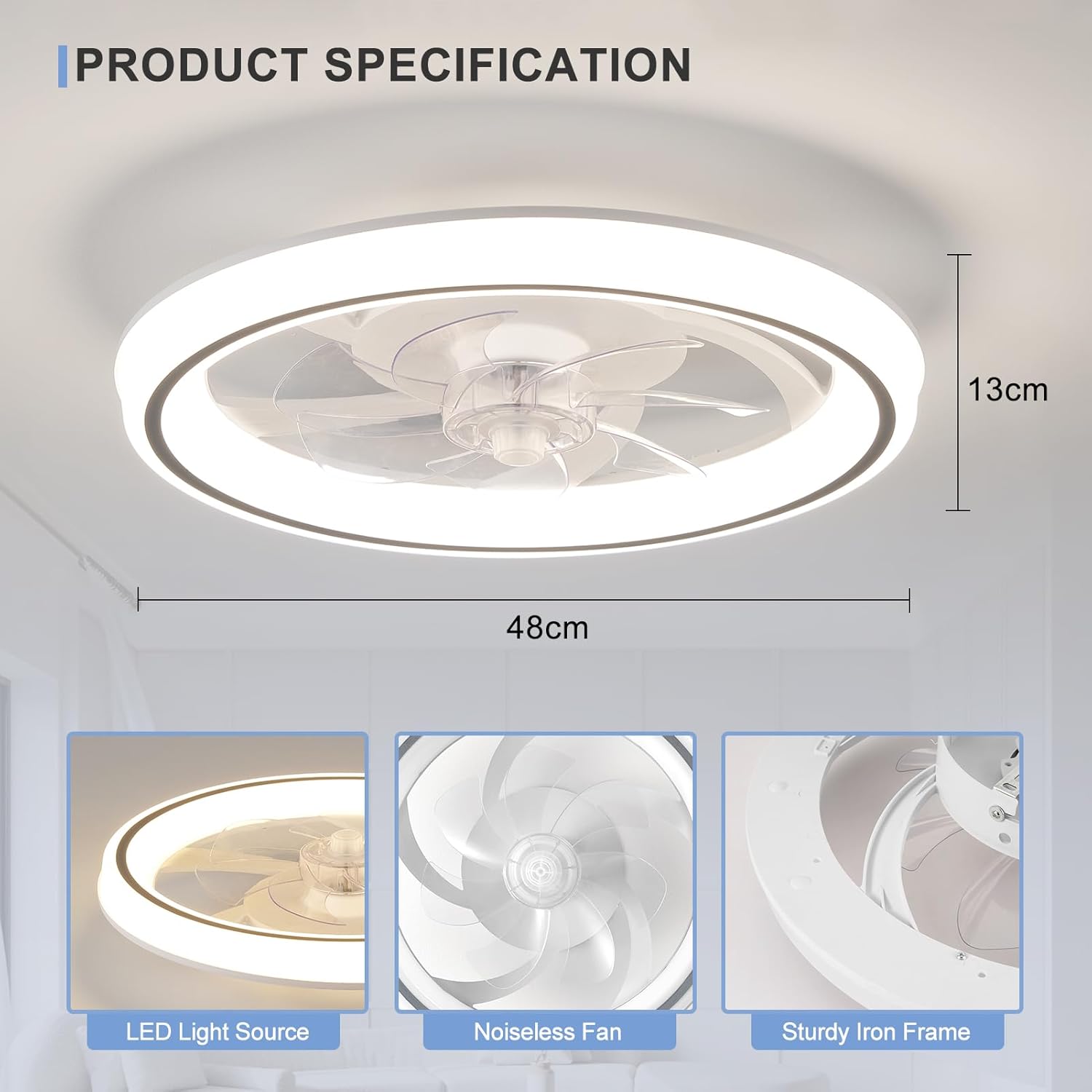 Detalle de Harper Living 48cm Ceiling Fan with Lights & Remote: 6 Speeds, Dimmable LED, Quiet Operation