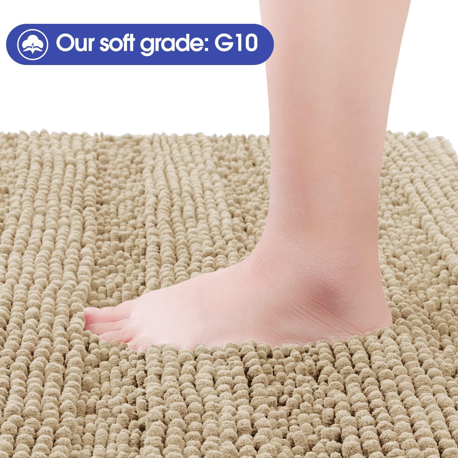 Detalle de ACCUMTEK Striped Beige 3 Piece Bathroom Rug Set