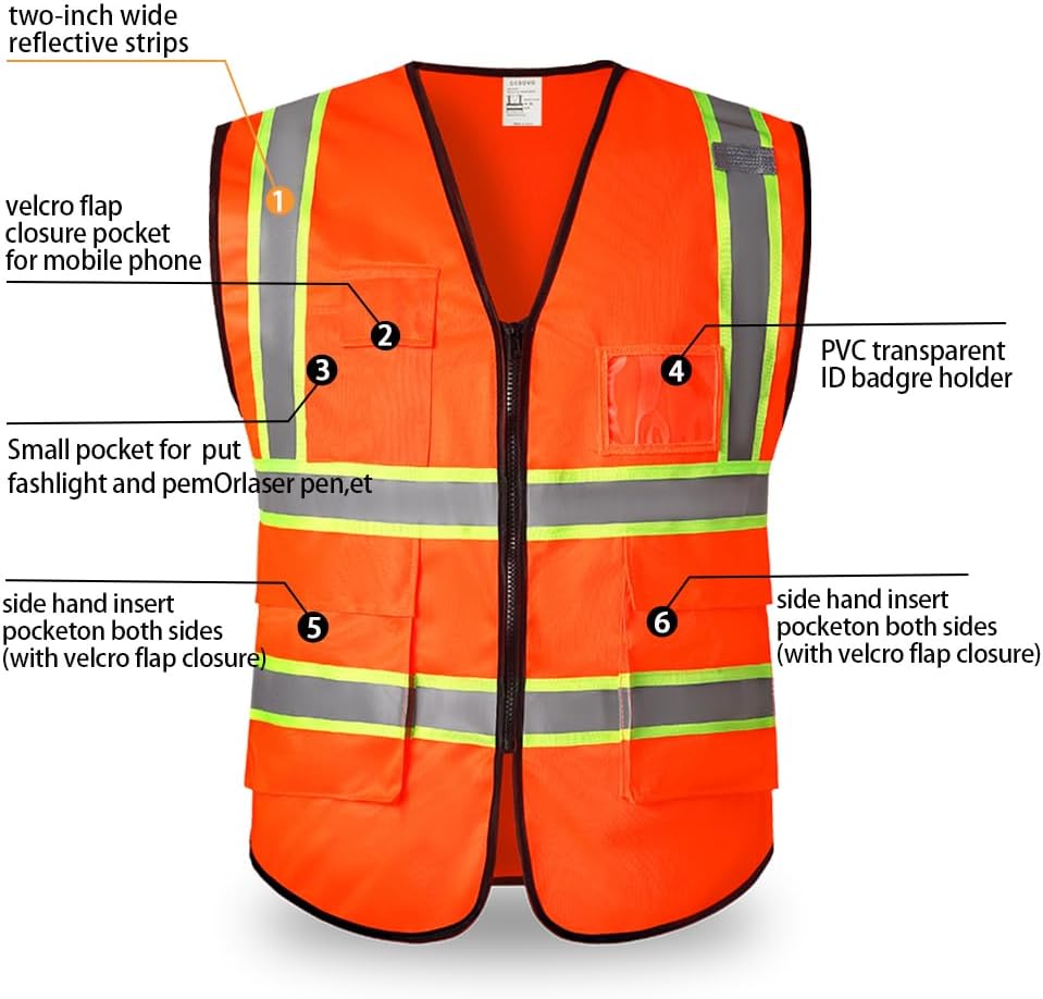 Thumbnail 2 de Hi Vis Vests Reflective Safety Vest for Women & Men – Breathable Polyester with Pockets and Zipper (ANSI/ISEA Level 2)