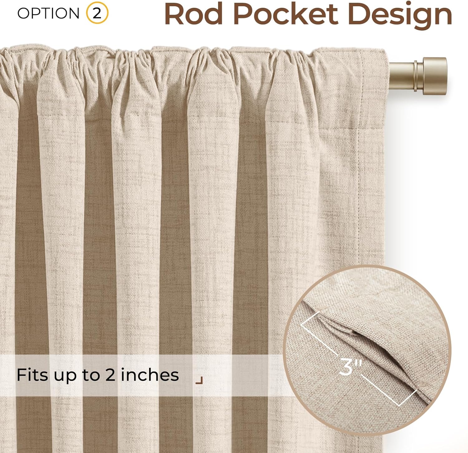 Detalle de INOVADAY 100% Blackout Curtains 2 Panels Set, 50x90, Oatmeal Linen, Back Tab/Rod Pocket, Thermal Insulated