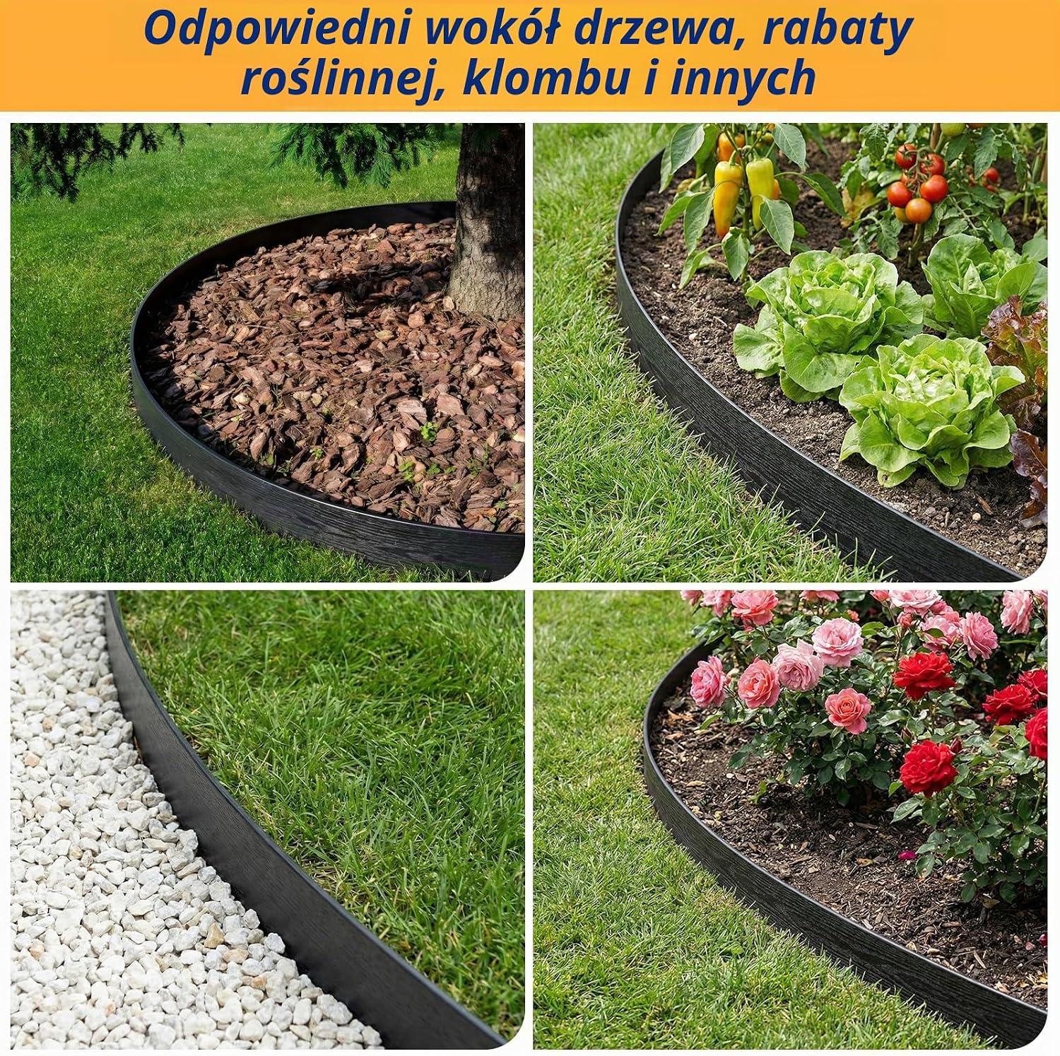 Detalle 2 de Velway elastyczne obrzeże trawnikowe 20 m x 13 cm, 40 kotew, czarne