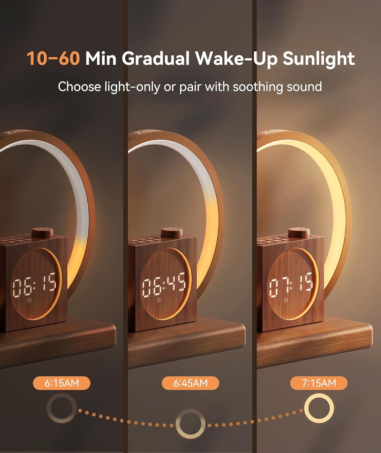 Detalle 2 de Dreamegg Sunrise Alarm Clock with gradual wake-up light, white noise and 12 colour modes (white)