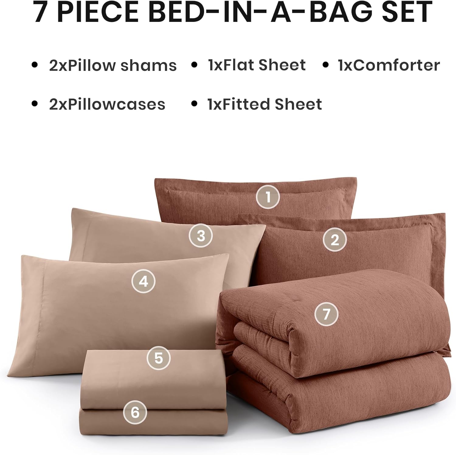 Thumbnail 6 de Monbix Full Comforter Set, 7 Pieces, Terracotta, Reversible All-Season Bedding