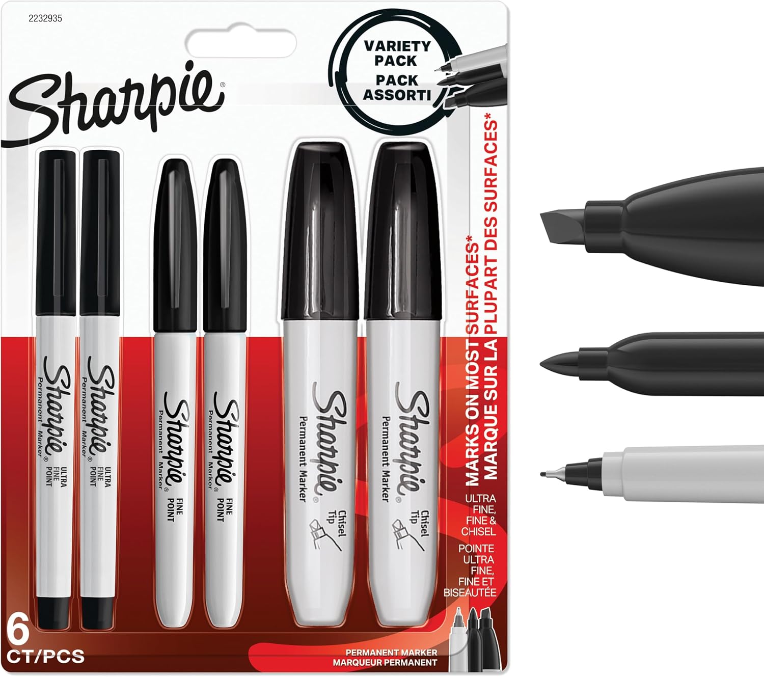 Detalle de Sharpie Permanent Marker Pens Variety Pack (Ultra Fine, Fine & Chisel Tip) – 6 Black